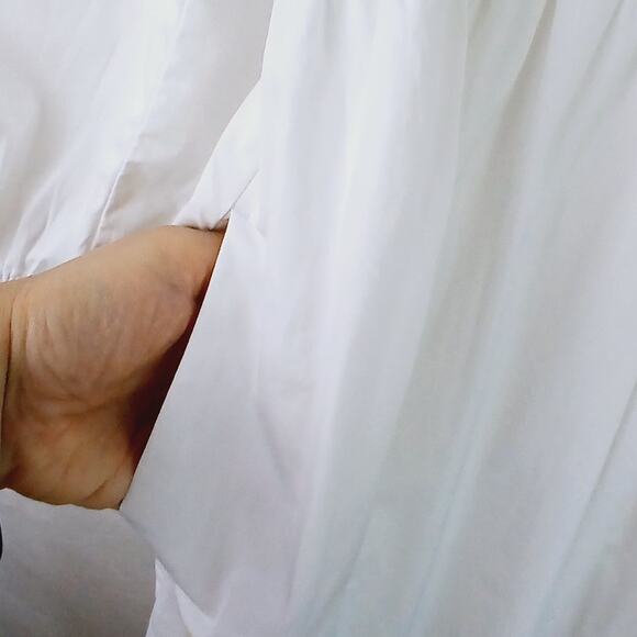 J.Crew SZ XS V-Neck Midi Dress In Cotton Poplin Smocked Waist L/S Pockets NWT - Picture 7 of 7